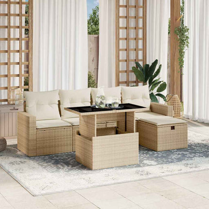 Soffgrupp för trädgården med dynor 6 delar beige konstrotting