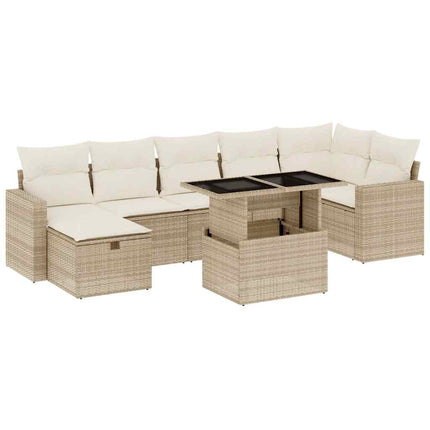 Matgrupp för trädgården med dynor 8 delar beige konstrotting