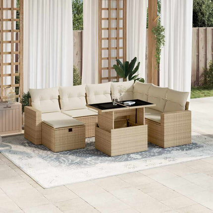 Matgrupp för trädgården med dynor 8 delar beige konstrotting