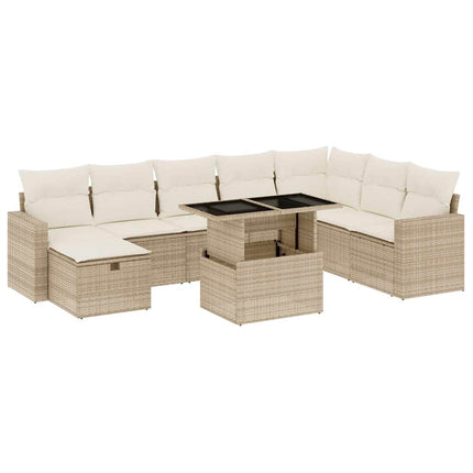 Soffgrupp för trädgården med dynor 9 delar beige konstrotting