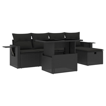 Loungegrupp med dynor 6 delar svart konstrotting