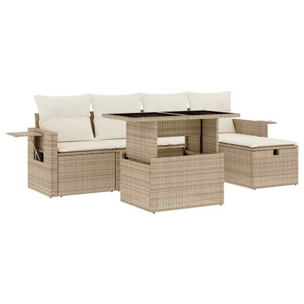 Soffgrupp för trädgården med dynor 6 delar beige konstrotting