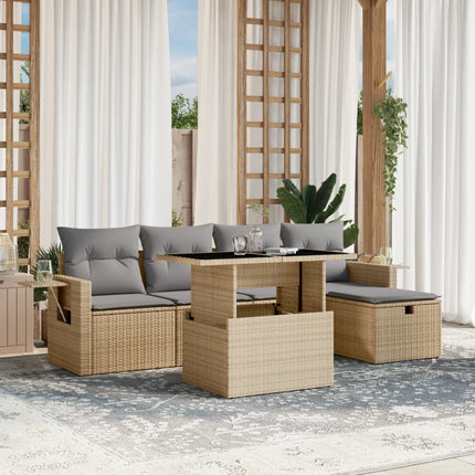 Soffgrupp för trädgården med dynor 6 delar beige konstrotting