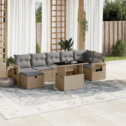 Matgrupp för trädgården med dynor 8 delar beige konstrotting