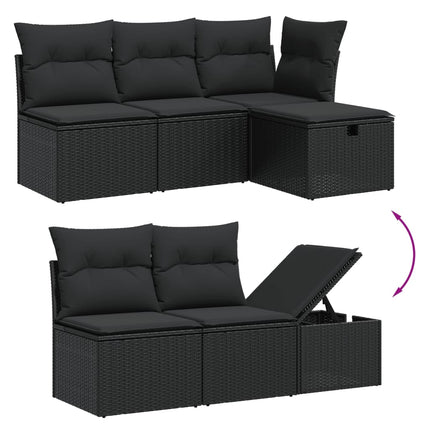 Loungegrupp med dynor 6 delar svart konstrotting