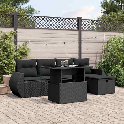 Loungegrupp med dynor 6 delar svart konstrotting