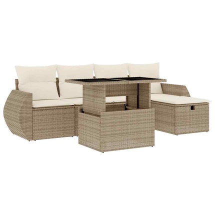 Soffgrupp för trädgården med dynor 6 delar beige konstrotting