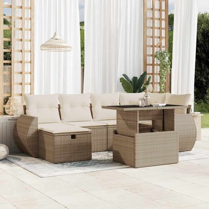 Matgrupp för trädgården med dynor 7 delar beige konstrotting