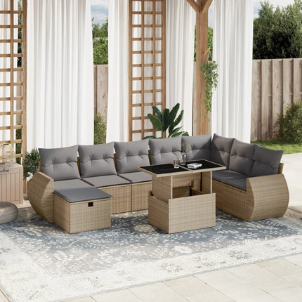 Soffgrupp för trädgården med dynor 9 delar beige konstrotting