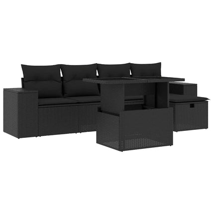 Loungegrupp med dynor 6 delar svart konstrotting