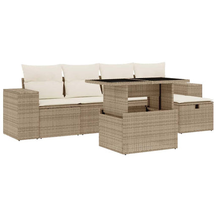 Soffgrupp för trädgården med dynor 6 delar beige konstrotting