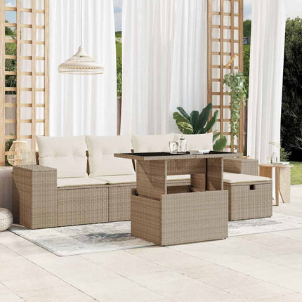 Soffgrupp för trädgården med dynor 6 delar beige konstrotting