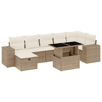 Matgrupp för trädgården med dynor 8 delar beige konstrotting