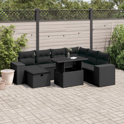 Loungegrupp för trädgården med dynor 8 delar svart konstrotting