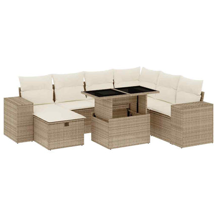 Matgrupp för trädgården med dynor 8 delar beige konstrotting