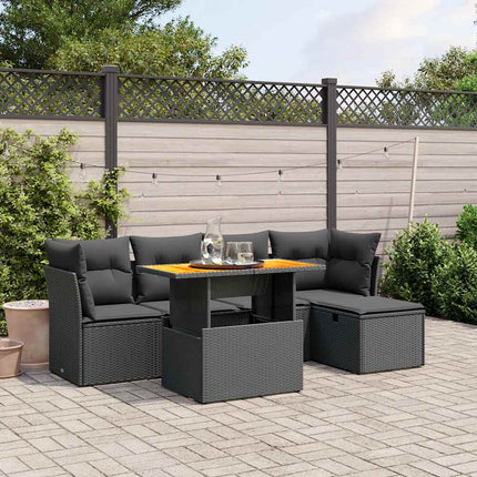 Loungegrupp med dynor 6 delar svart konstrotting