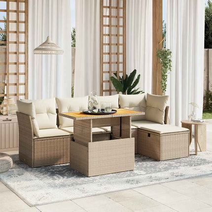 Soffgrupp för trädgården med dynor 6 delar beige konstrotting