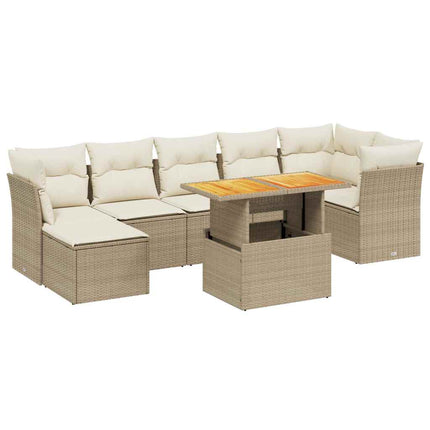 Matgrupp för trädgården med dynor 8 delar beige konstrotting