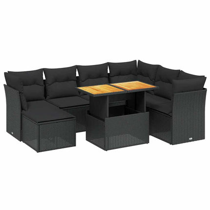 Loungegrupp för trädgården med dynor 8 delar svart konstrotting