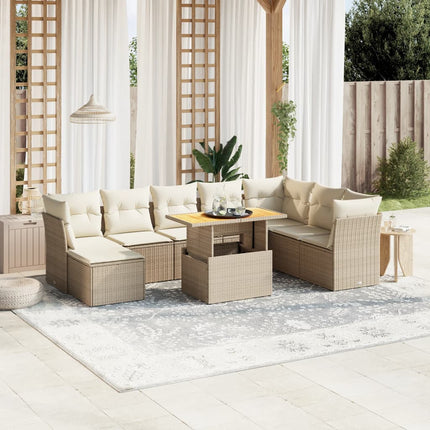 Soffgrupp för trädgården med dynor 9 delar beige konstrotting