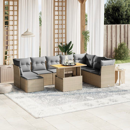 Soffgrupp för trädgården med dynor 9 delar beige konstrotting