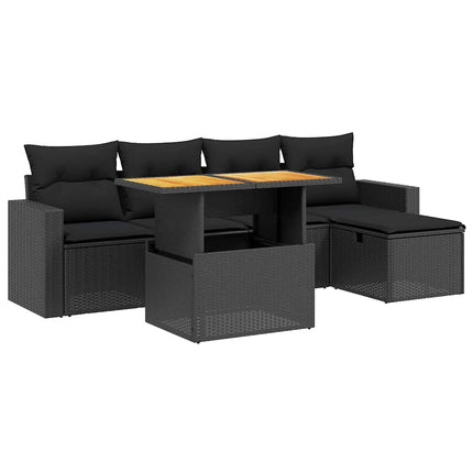 Loungegrupp med dynor 6 delar svart konstrotting