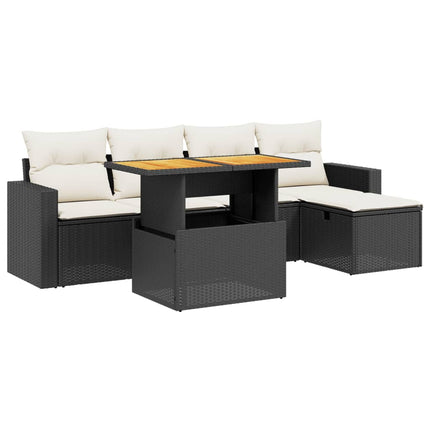 Loungegrupp med dynor 6 delar svart konstrotting