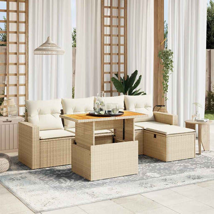 Soffgrupp för trädgården med dynor 6 delar beige konstrotting