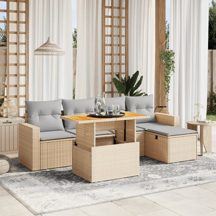 Soffgrupp för trädgården med dynor 6 delar beige konstrotting