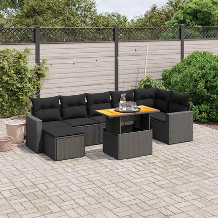 Loungegrupp för trädgården med dynor 8 delar svart konstrotting