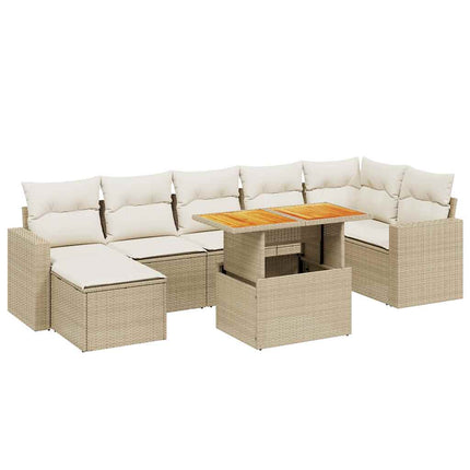 Matgrupp för trädgården med dynor 8 delar beige konstrotting