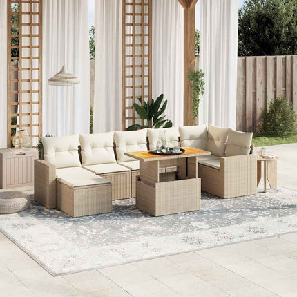 Matgrupp för trädgården med dynor 8 delar beige konstrotting