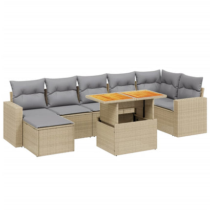 Matgrupp för trädgården med dynor 8 delar beige konstrotting