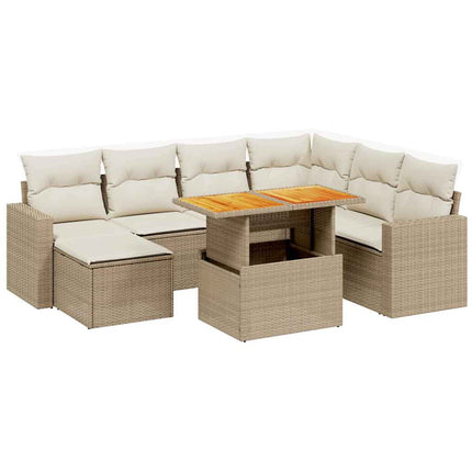 Matgrupp för trädgården med dynor 8 delar beige konstrotting