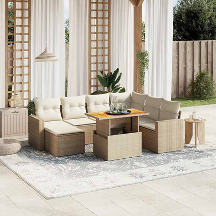 Matgrupp för trädgården med dynor 8 delar beige konstrotting