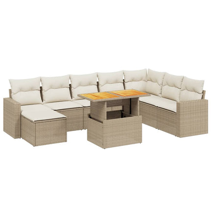 Soffgrupp för trädgården med dynor 9 delar beige konstrotting
