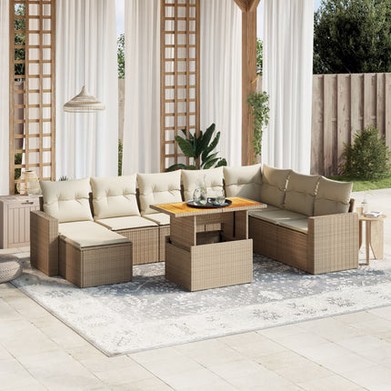 Soffgrupp för trädgården med dynor 9 delar beige konstrotting
