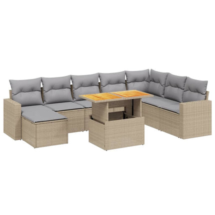 Soffgrupp för trädgården med dynor 9 delar beige konstrotting