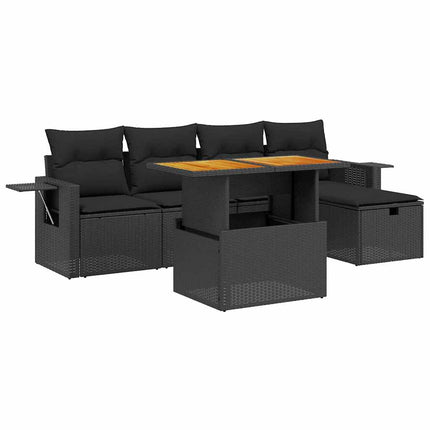 Loungegrupp med dynor 6 delar svart konstrotting