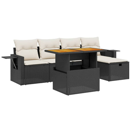 Loungegrupp med dynor 6 delar svart konstrotting