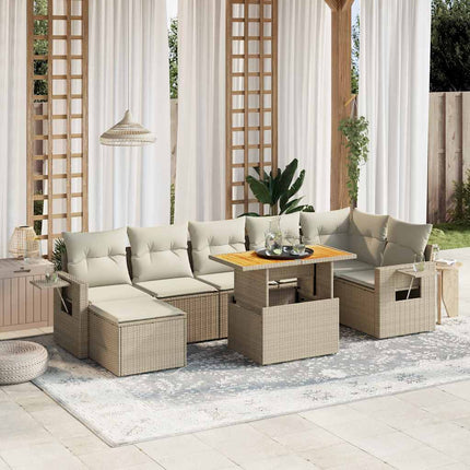 Matgrupp för trädgården med dynor 8 delar beige konstrotting