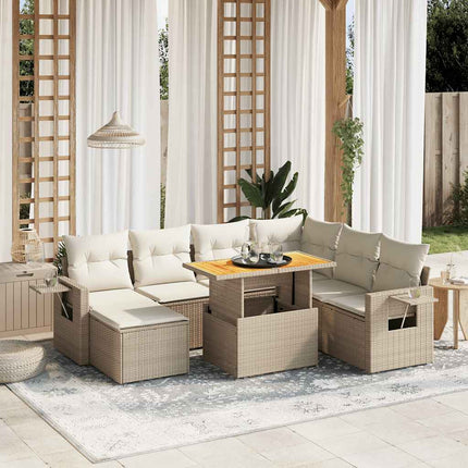 Matgrupp för trädgården med dynor 8 delar beige konstrotting