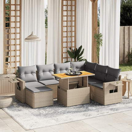 Matgrupp för trädgården med dynor 8 delar beige konstrotting