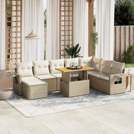Soffgrupp för trädgården med dynor 9 delar beige konstrotting