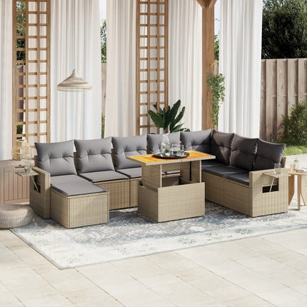 Soffgrupp för trädgården med dynor 9 delar beige konstrotting