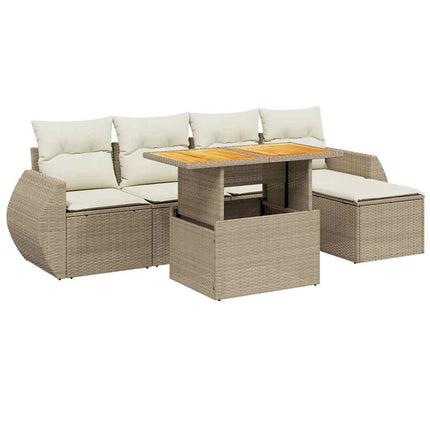 Soffgrupp för trädgården med dynor 6 delar beige konstrotting