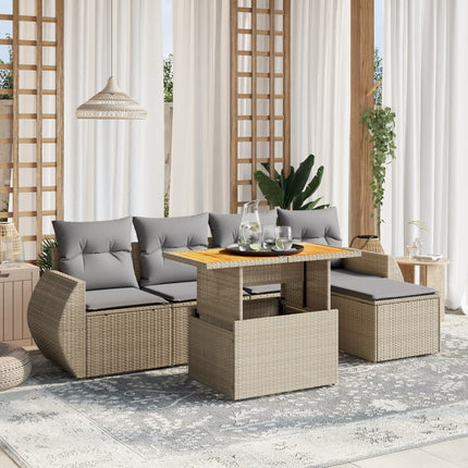 Soffgrupp för trädgården med dynor 6 delar beige konstrotting