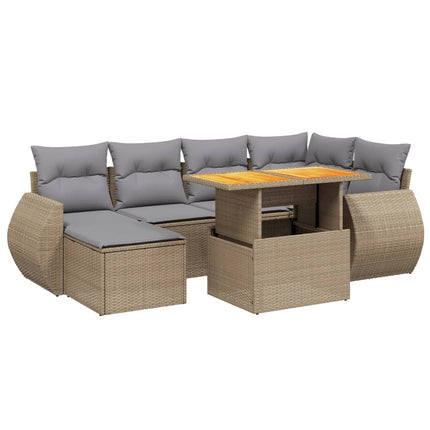 Matgrupp för trädgården med dynor 7 delar beige konstrotting