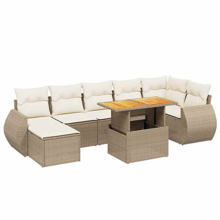 Matgrupp för trädgården med dynor 8 delar beige konstrotting
