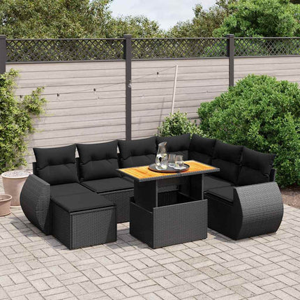 Loungegrupp för trädgården med dynor 8 delar svart konstrotting